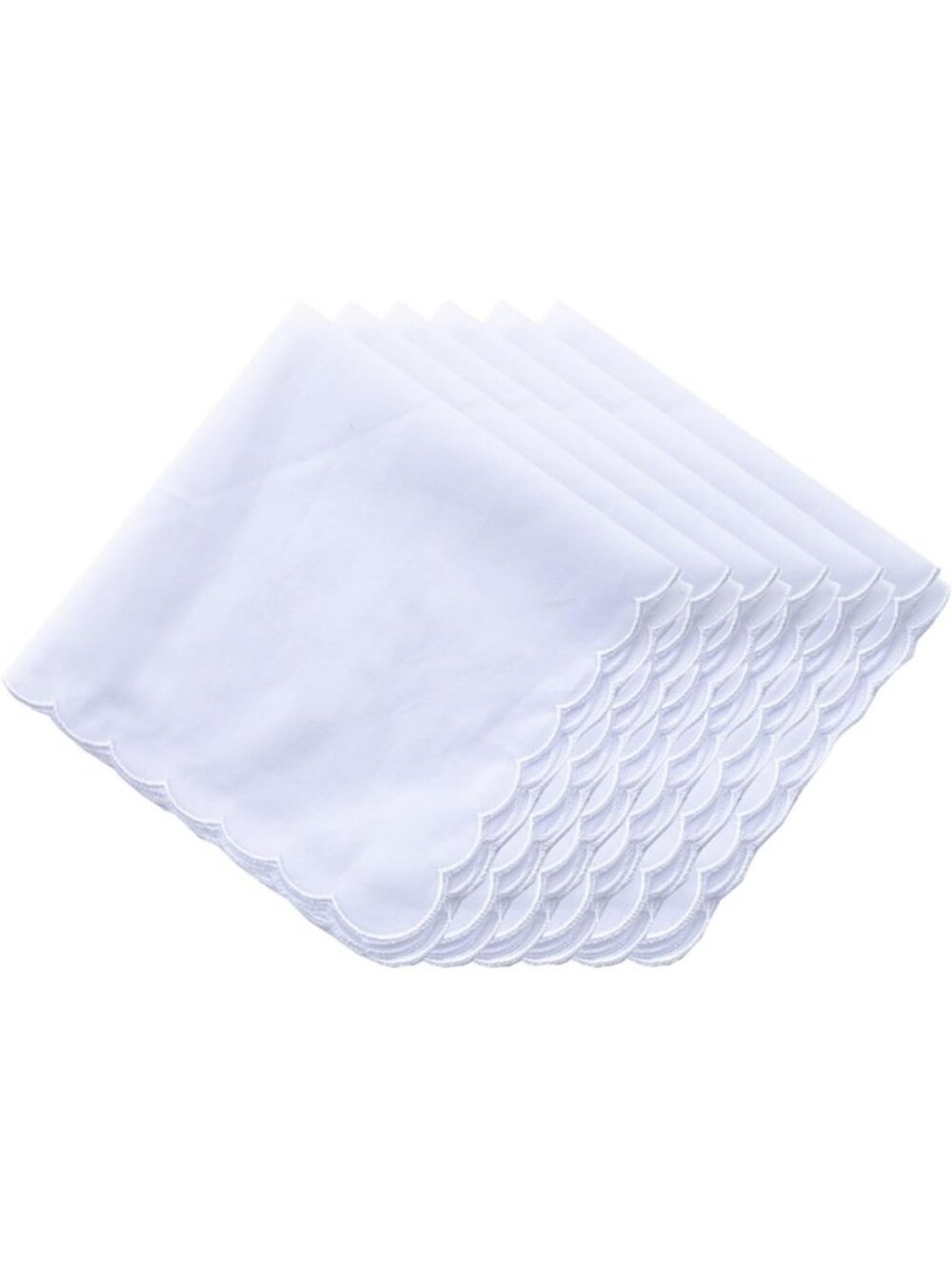 Cotton Scalloped Handkerchiefs - Bulk Pack White Pocket Squares, 11 Inches